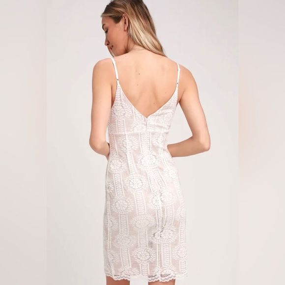 Lulu’s White & Beige Woman’s Lace Bodycon Dress Size XL NWOT - Picture 3 of 9
